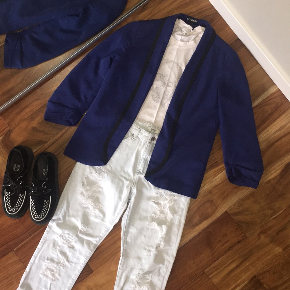 EXPRESS Navy and black open tuxedo jacket